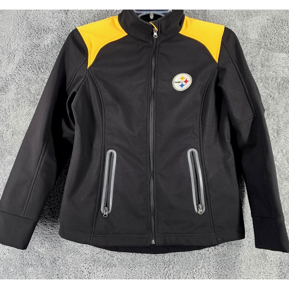 Steelers Jacket Women M Black NFL Team Apparel Full Zip Dual Pockets Performance